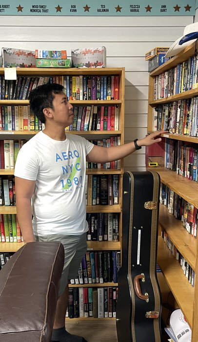 Book shelf with reading materials