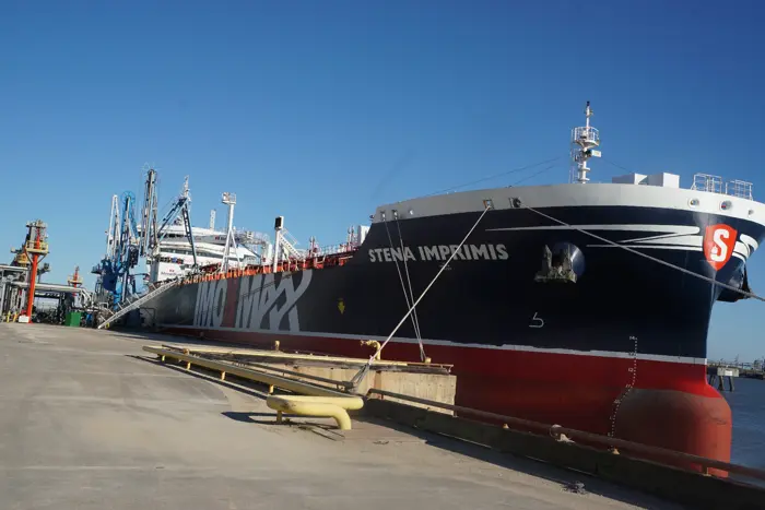 A ship docked at the Point Comfort port